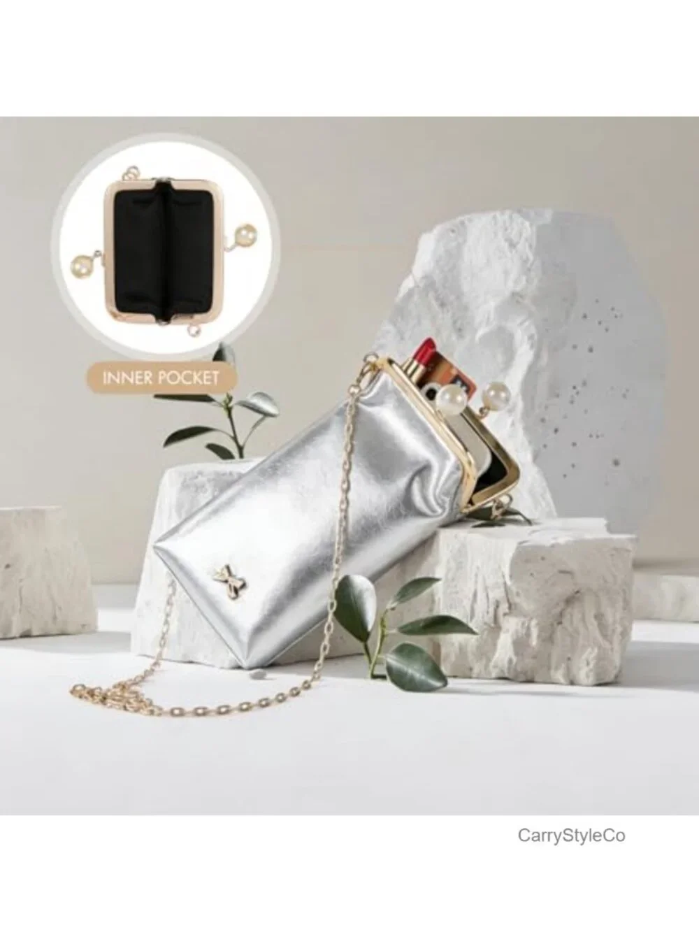 Designer Faux Leather Chain Crossbody Mini Phone Bag with Kiss Lock